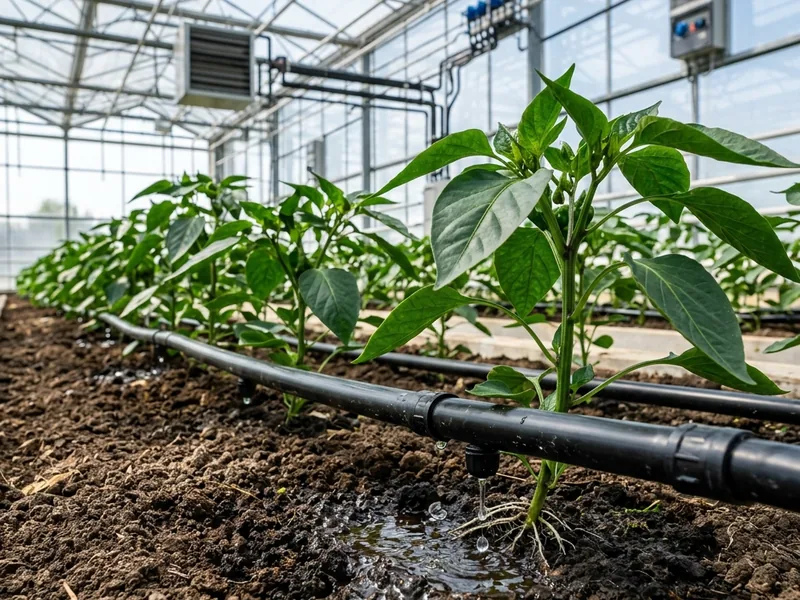 Clean, uniform drip irrigation delivery across a green agricultural field after physical water treatment